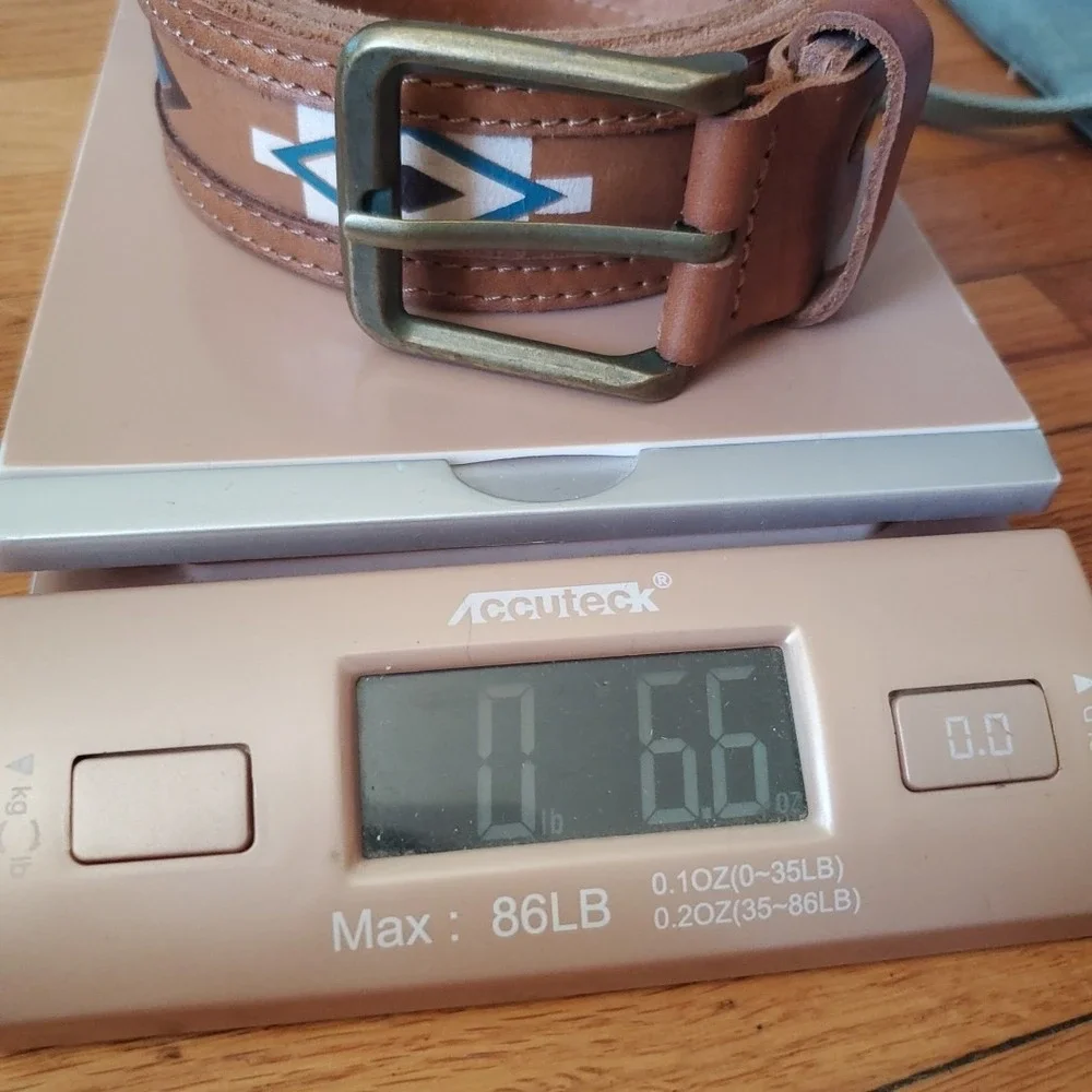 LoveStrength Painted Leather Hip Belt‎ Small Tan Aztec Boho Southwestern NEW